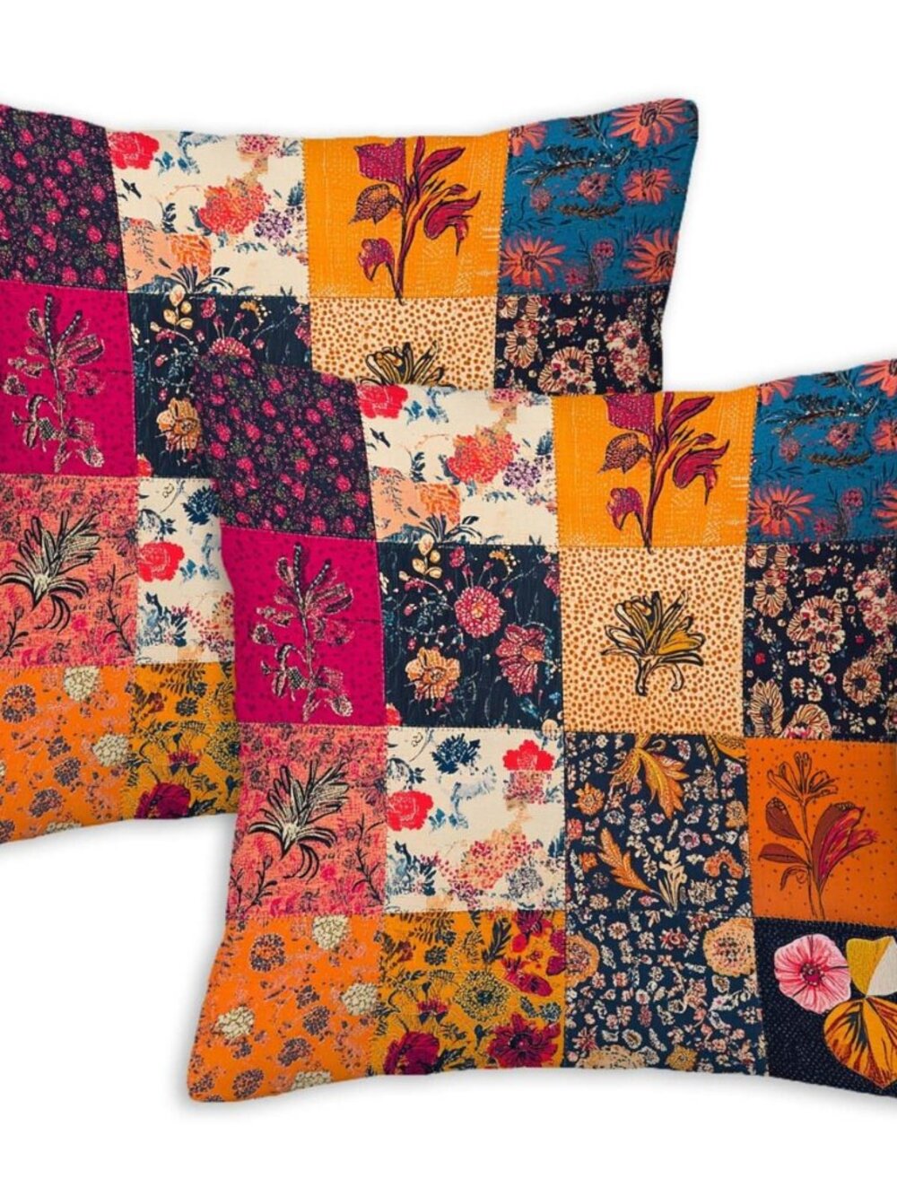 Throw Pillow Covers 18x18 Set of 2, Patchwork Cushion Covers, Decorative Square